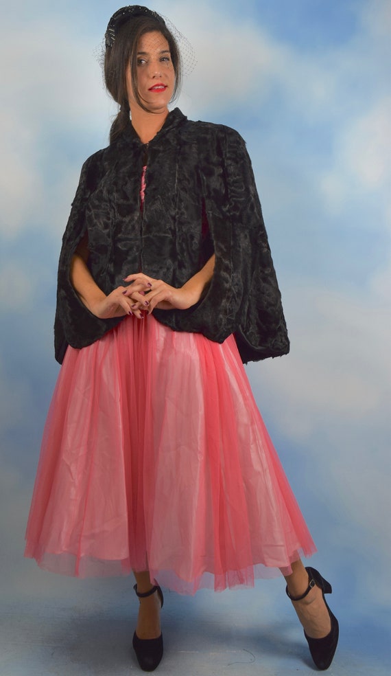 Vintage 50s 60s Black Fur Cape