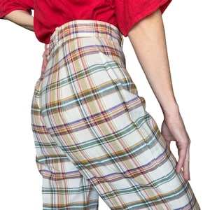 60s 70s Rainbow Plaid High Waisted Wide Legged Trousers (size small, medium)