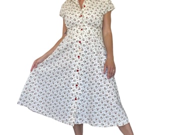 60s Calico Floral Cotton Shirt Waist Dress (size medium)