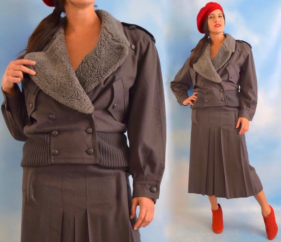 Vintage 80s 90s MONDI Pure Grey Wool Bomber Jacket