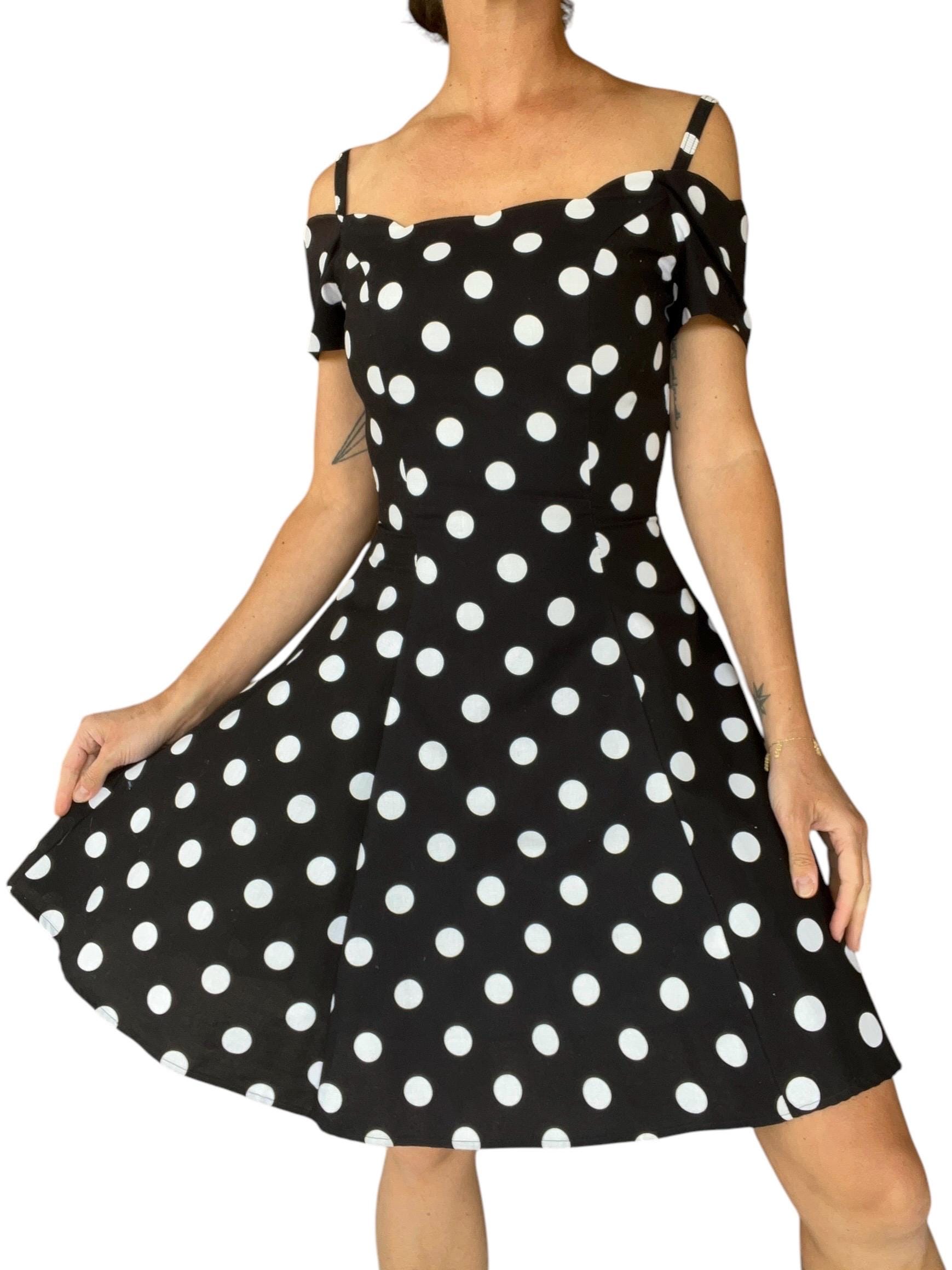black and white polka dot dress off the shoulder Off the Shoulder Black and White Maxi Satin A Line Polka Dot Dress