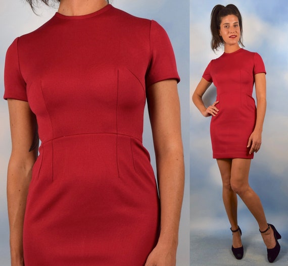 Vintage 60s Raspberry Red Minimalist Short Sleeved