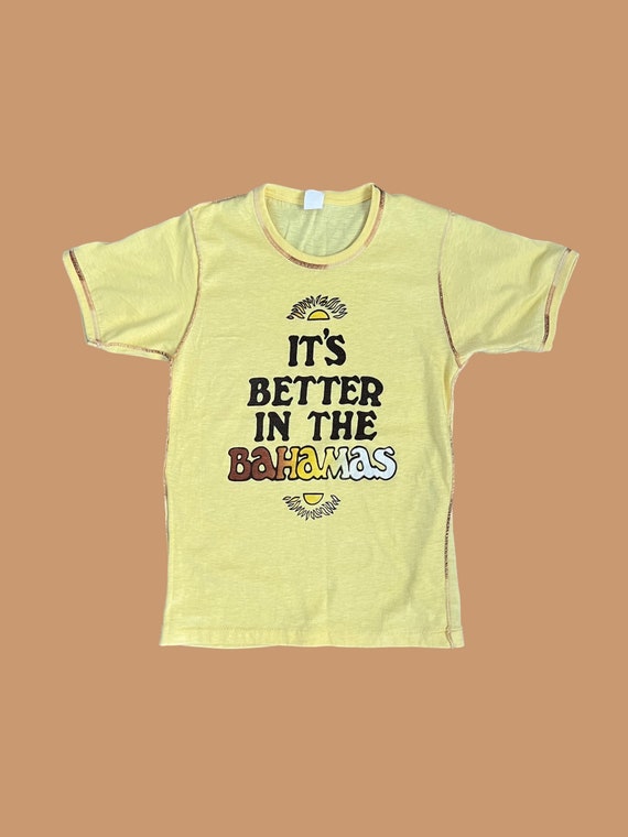 70s 80s Better In the Bahamas Yellow French Cut T… - image 1