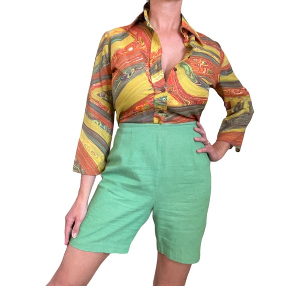 50s 60s High Waisted Green Cotton Shorts (size sm… - image 7