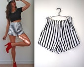 Vintage 70s 80s Time Out High Waisted Black and White Striped Running Shorts (size small)