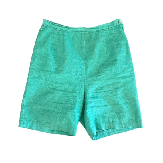 50s 60s High Waisted Green Cotton Shorts (size sm… - image 6