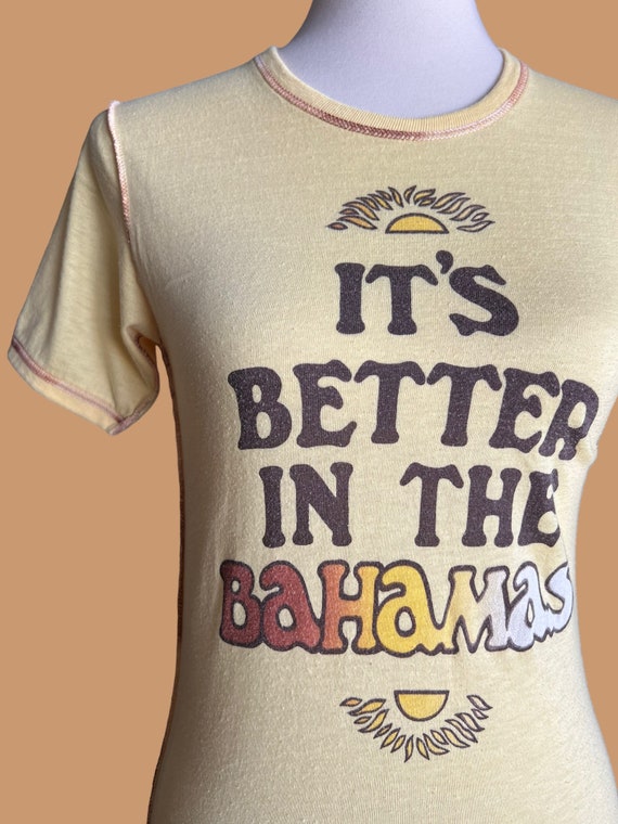 70s 80s Better In the Bahamas Yellow French Cut T… - image 2