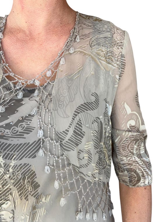 Art Deco Beaded Velvet Midi Dress with Cover Up, … - image 7