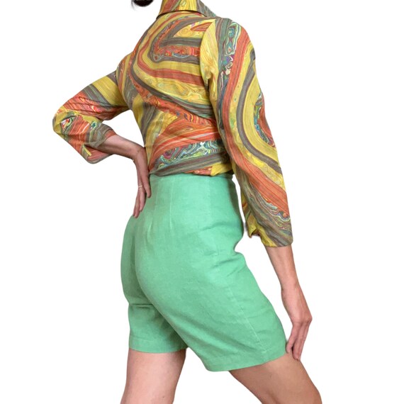 50s 60s High Waisted Green Cotton Shorts (size sm… - image 3