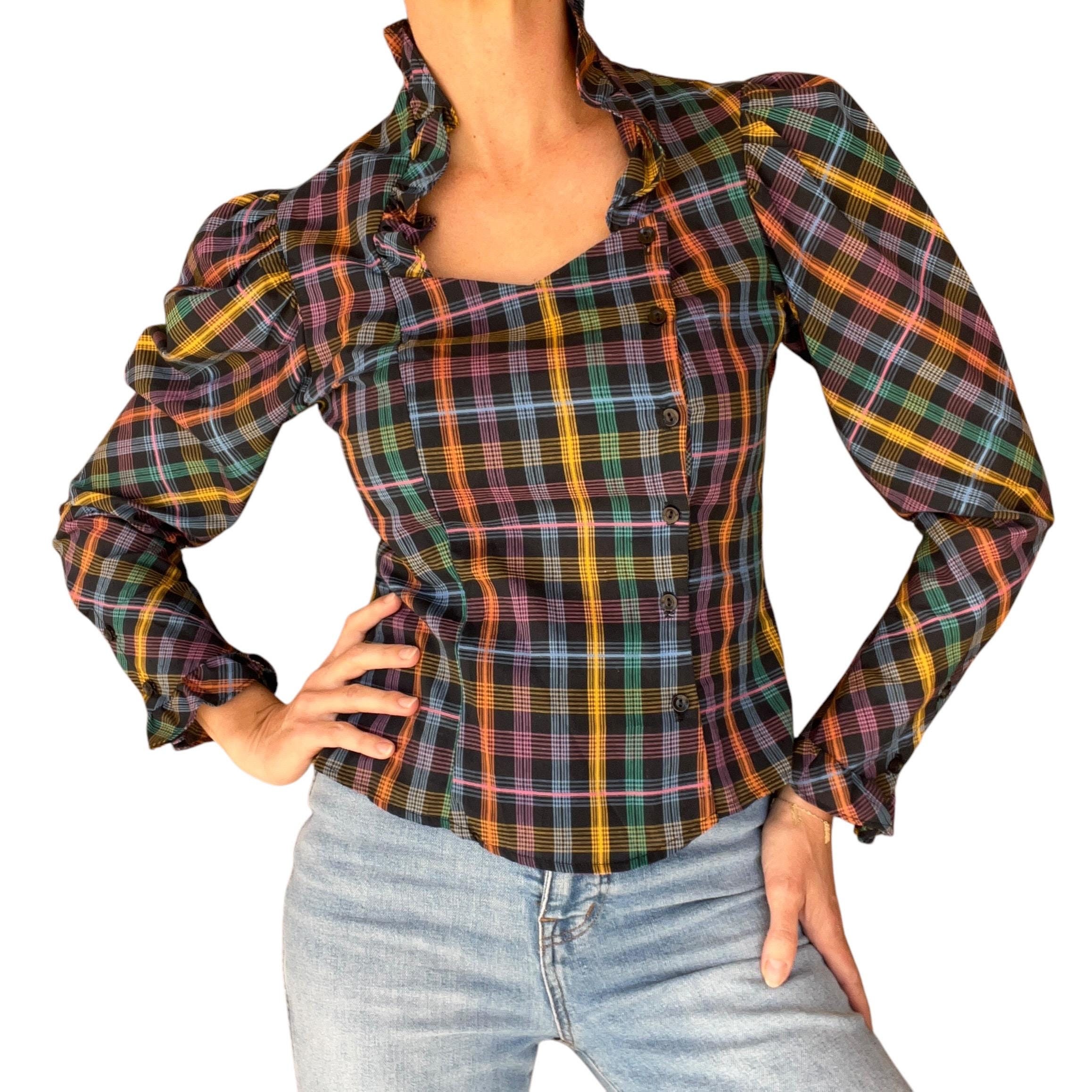 ブラウス シャツ PLAID RUFFLE BLOUSE レディース Plaid Ruffle Blouse - Etsy