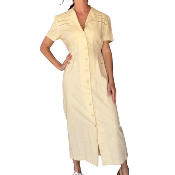 classic linen summer dresses Classic Checkered Cotton-Linen Summer Dress Green Check / L