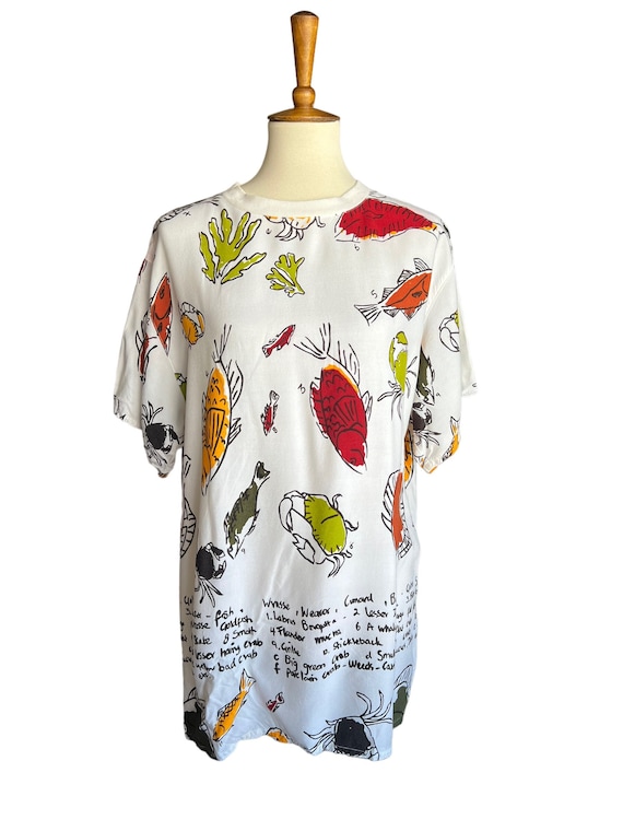 90s Express Novelty Fish Print Oversize Rayon T Sh