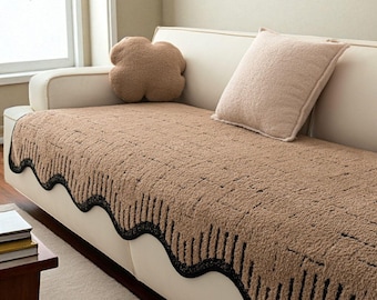 Sofa Non-Slip Cover / Premium Couch Cover / Soft Half Velvet Couch Cover / Sofa Blanket Protection / Living Room Décor