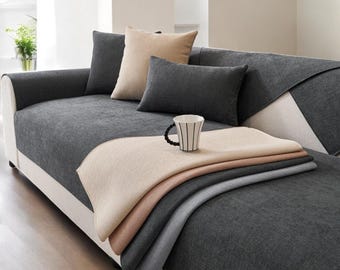 Non-Slip Chenille Couch Cover / Simple Style Sofa Cover / Sofa Throw Blanket Protection / Washable