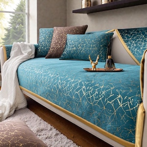 Chenille Couch Cover / Washable Sofa Cover / Marble Pattern Sofa Protector / Non-Slip Couch Cover / Home Decor