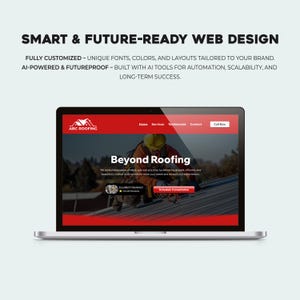 Future-ready and fully customizable web design for ABC Roofing built on Wix Studio, featuring a smart, AI-powered layout. Includes unique fonts, colors, and layouts tailored to roofing brands. Perfect for businesses looking for scalable, long-term web solutions that combine modern aesthetics with automation and SEO-readiness for success in a competitive digital marketplace.