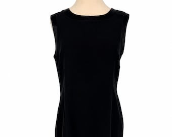 Vintage Von Troska Sydney Schwarzes Minimalistisches Kleid, 90er Jahre Ruhiger Luxus Cocktailkleid, Satinbesatz Kleines Schwarzes (Gr. L)