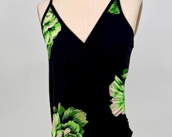 Sz 6//Vintage Charbell Made in France Dress//Black Rose Wrap Dress//90s French Floral Slip Cocktail Dress