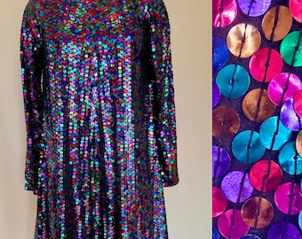large circle sequin dress Marienne Silver Large Sequin Long Sleeve Mini Dress - US 12