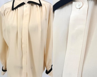 Sz M//Vintage Christian Dior Ivory Blouse//Parisian Secretary Blouse with Gold Cuff Links//Luxe Couture