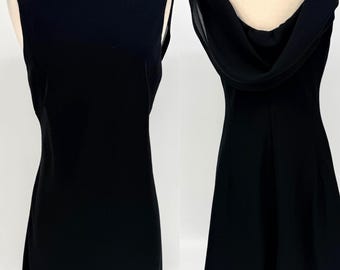 Sz 10//Vintage Onyx Nite Black Cocktail Dress//Draped Cowl Back Evening Dress//90s Minimalist Little Black Dress