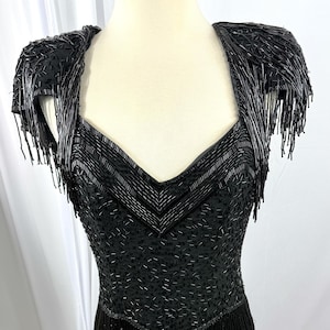 Size 6//Unique Vintage 1920&#39;s Black Fringe Flapper Dress/Gatsby sequin party dress