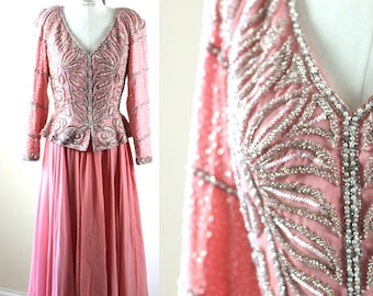 Sz 10// Victoria Royal Ltd Heavily beaded Renaissance style dress// silk chiffon sequins