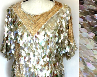 Size Small// Retro Disco //Vintage Sequin  Paillette Beaded // Sparkle!