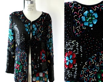 Sz M// Beautiful Vtg Beaded Jacket// Colorful Sequin blazer