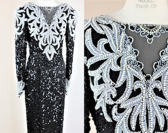 Sz 8// Lillie Rubin Heavily Beaded Trophy gown//Pearls, Chrystals, sequins
