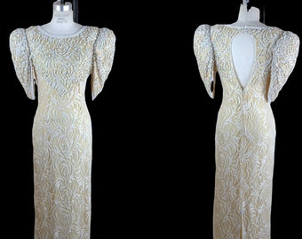 Sz S// Ivory 1980s Sequin beaded lace gown// Judith Ann Creations Bridal