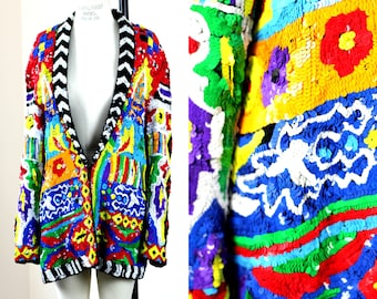 ジャケット・アウター Pe/Ry Garbardine Stretch beaded jacket Sz M//PRIDE Heavily Sequined Beaded Long Jacket//80's Glam