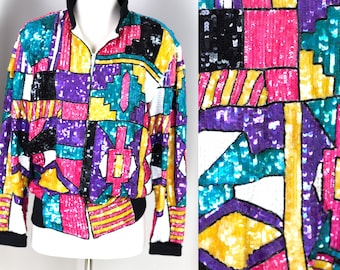 Sz M//vintage Judith Ann Bomber Jacket W Tags//80's Glam Sequin