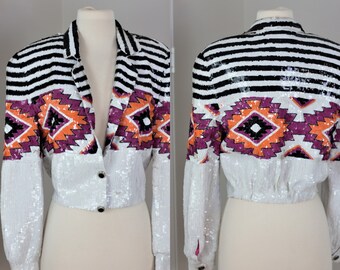 Sz S// Southwest 80s style Vtg Sequin jacket// Beaded Lillie Rubin