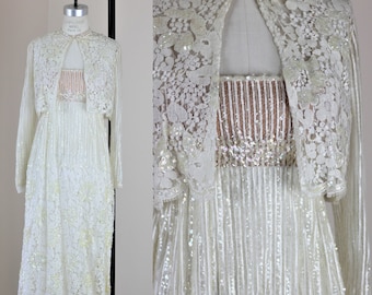 Sz XS// Juliette Style Lace Sequin 2 pc wedding// Vintage bridal