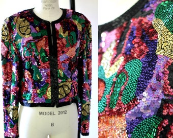 Veste De Sport Oleg Cassini Vintage - Taille 6 - Imprimé Serpent à Paillettes - Neuf Avec étiquettes