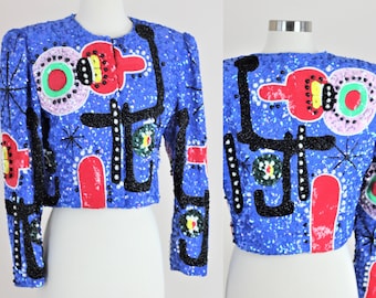 Sz M// Miro Style Beaded Sequined Jacket// Rare Vtg Kastenberg Couture