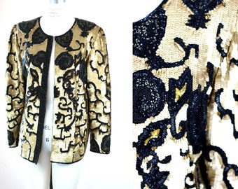 Talla M // Chaqueta con lentejuelas doradas // Detalle de cuentas negras // Chaqueta formal pesada