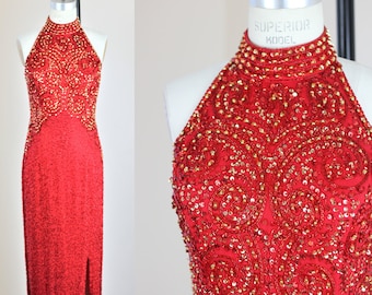 sz 8//Beautiful Red beaded dress// Sequin halter top