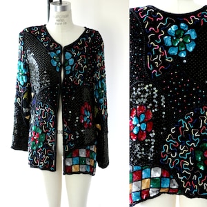 Sz M// Beautiful Vtg Beaded Jacket// Colorful Sequin blazer