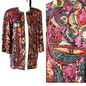 Size 6//Heavily Beaded Sequined Duster// Long  Formal Colorful Jacket
