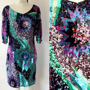 Sz 10//Vibrant Colorful Beaded Sequined Dress//Formal Wiggle Dress with Tags
