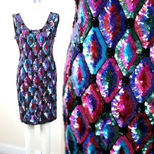 Size M//Stunning Jewel Tone Sequin Party Dress//Diamond Beaded Dress