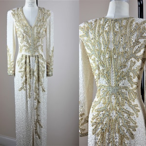 Sz  6// Heavily Beaded Formal Gown// Pearl beaded embellished Wedding dress