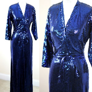 Size 10//Lillie Rubin Royal Blue Sequin Gown//Long beaded // Circa 1970s