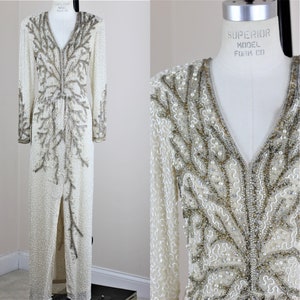Sz 8//Amazing Beaded Gown// Long sequins pearl beaded//special event gown