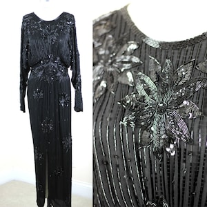 Size M//STUNNING Black Long gown// Beaded sequined// Judith Ann Creations