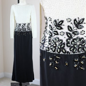 Sz 8// Victoria Royal Ltd Heavily beaded Black white dress// Beaded Gown