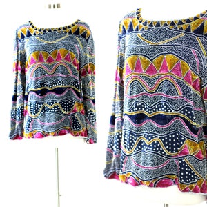 Sz Small// Beaded sequins silk oversized  top// Vintage fabulous fashion