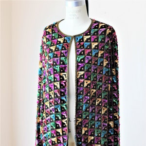 Sz XL// Colorful Sequin Beaded jacket// Evening Sequins Vintage Jacket